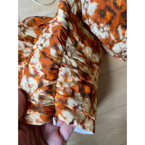 Zara BNWOT womens printed crop top sz small orange floral puff sleeve - Picture 4 of 7